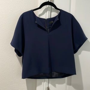 J.Crew Cropped cap-sleeve top in 365 crepe in Navy blue